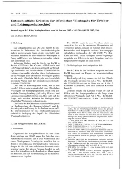 Unterschiedliche Kriterien der &ouml;ffentlichen Wiedergabe f&uuml;r Urheber