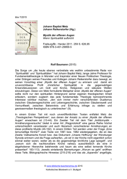 Johann Baptist Metz: Mystik der offenen Augen
