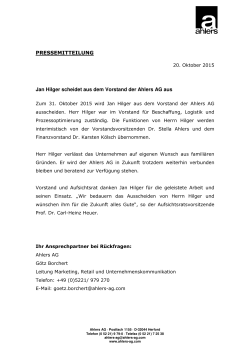 Jan Hilger scheidet aus dem Vorstand der Ahlers AG aus