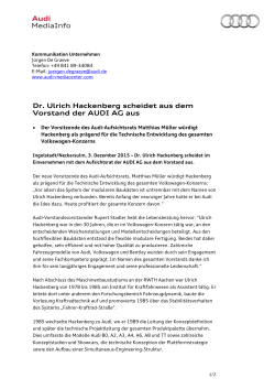 Dr. Ulrich Hackenberg scheidet aus dem Vorstand der AUDI AG aus
