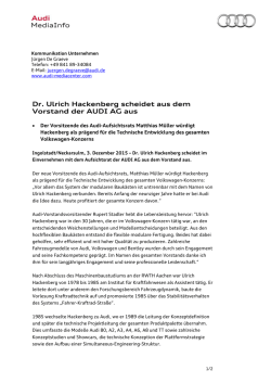Dr. Ulrich Hackenberg scheidet aus dem Vorstand der AUDI AG aus