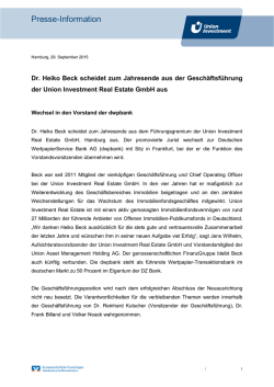 Dr. Heiko Beck scheidet zum Jahresende aus der Gesch&auml;ftsf&uuml;hrung