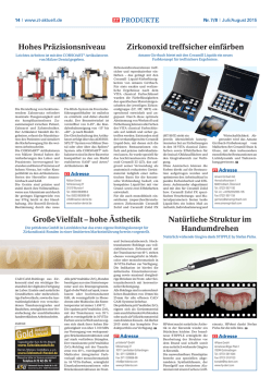 Hohes Pr&auml;zisionsniveau Zirkonoxid treffsicher einf&auml;rben Gro&szlig;e