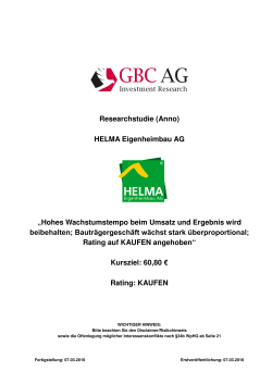 Researchstudie (Anno) HELMA Eigenheimbau AG „Hohes