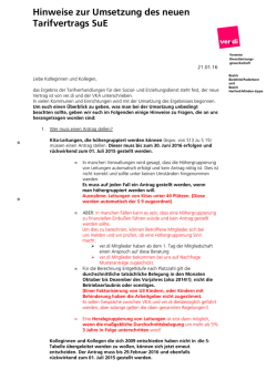 Hinweise zur Umsetzung des Tarifvertrags SuE