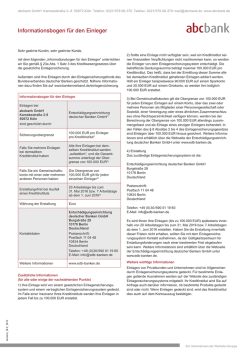 Informationsbogen f&uuml;r den Einleger