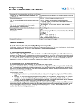 Informationsblatt zur Einlagensicherung  - VKB-Bank