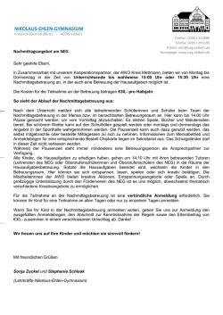 Infos und Anmeldung zur Nachmittagsbetreuung - Nikolaus