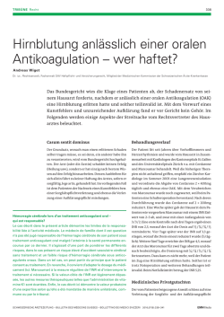 Hirnblutung anl&auml;sslich einer oralen Antikoagulation &ndash; wer haftet?