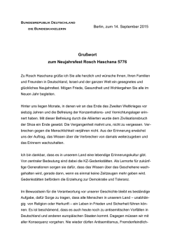 Gru&szlig;wort zum Neujahrsfest Rosch Haschana 5776