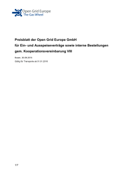 Preisblatt der Open Grid Europe GmbH für Ein
