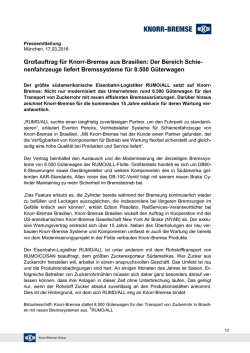 Gro&szlig;auftrag f&uuml;r Knorr-Bremse aus Brasilien: Der Bereich Schie
