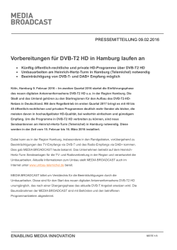 Vorbereitungen für DVB-T2 HD in Hamburg