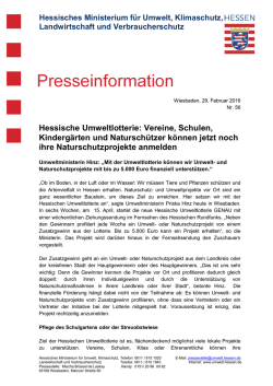Hessische Umweltlotterie: Vereine, Schulen, Kinderg&auml;rten und