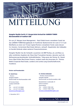 Hengeler Mueller ber&auml;t J.P. Morgan beim Verkauf der GARDEN