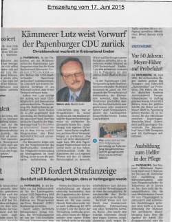 I Kämmerer Lutz weist Vorwurf der Papenburger CD U zurück SPD