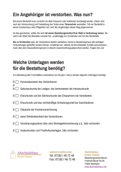 Ein Angeh&ouml;riger ist verstorben. Was nun? Welche Unterlagen