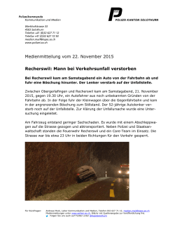 Medienmitteilung vom 22. November 2015 Recherswil: Mann bei