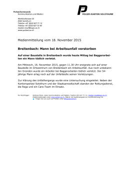 Medienmitteilung vom 18. November 2015 Breitenbach: Mann bei