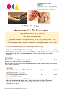 Preisliste Massage