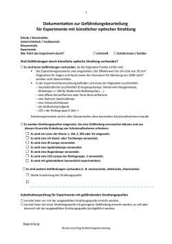 Dokumentation zur Gef&auml;hrdungsbeurteilung f&uuml;r Experimente mit