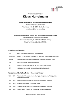 Klaus Hurrelmann Curriculum Vitae Curriculum Vitae
