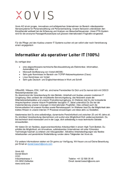 Informatiker als operativer Leiter IT (100%)