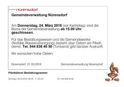 Gemeindeverwaltung Nürensdorf Am Donnerstag, 24. März 2016
