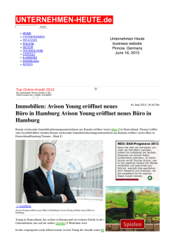 Immobilien - Avison Young er&ouml;ffnet neues B&uuml;ro in Hamburg Avison