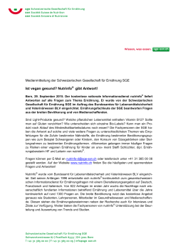 Medienmitteilung „nutrinfo®“ - Schweizerische Gesellschaft für