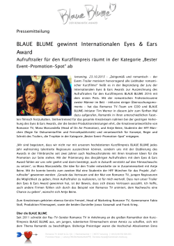 BLAUE BLUME Aufruftrailer gewinnt Eyes and Ears Award