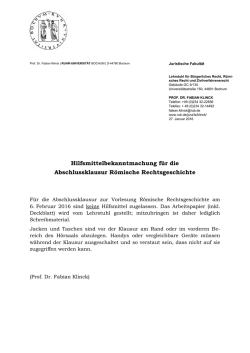 Hilfsmittelbekanntmachung für die Abschlussklausur Römische