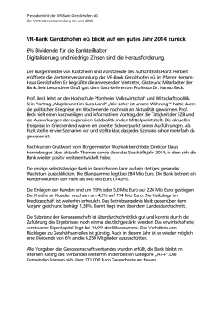 VR-Bank Gerolzhofen eG blickt auf ein gutes Jahr 2014 zurück.
