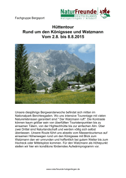 Hüttentour Rund um den Königssee und Watzmann Vom 2.8. bis 8.8