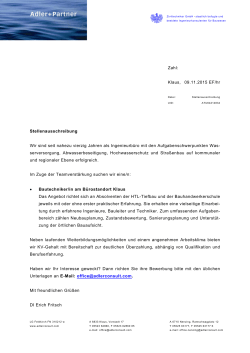 Zahl: Klaus, 09.11.2015 EF/hr Stellenausschreibung