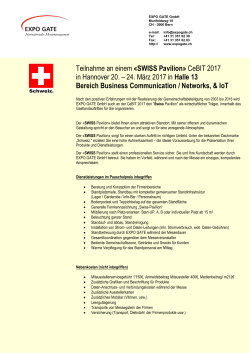 SWISS Pavilion» CeBIT 2016 in Hannover 14. – 18. März 2016 in