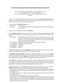 Dekret für die Erneuerungswahlen des Kantonskirchenrats 2016