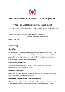 Jahreshauptversammlung 2015 - F&ouml;rderverein Handball TuS