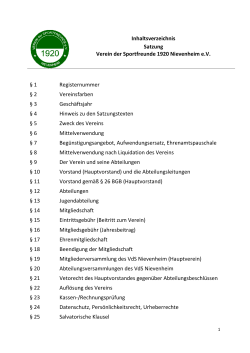 Inhaltsverzeichnis Satzung Verein der Sportfreunde 1920
