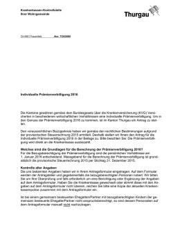 Individuelle Pr&auml;mienverbilligung 2016 Die Kantone gew&auml;hren