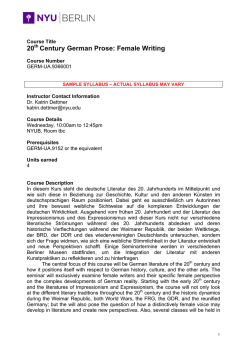 20th Century German Prose: Female Writing