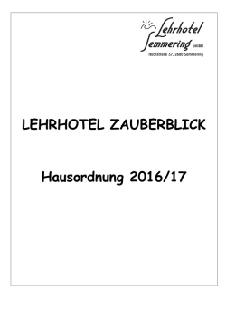 Hausordnung Lehrhotel Zauberblick