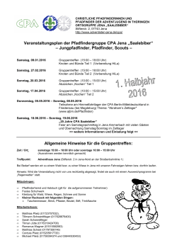 Veranstaltungsplan der Pfadfindergruppe CPA Jena „Saalebiber