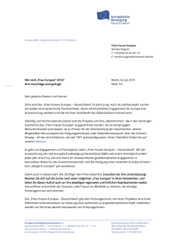 EBD-Aufruf: Wer wird &bdquo;Frau Europas&ldquo; 2016?
