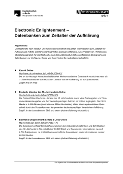 Electronic Enlightenment – Datenbanken zum Zeitalter der Aufklärung