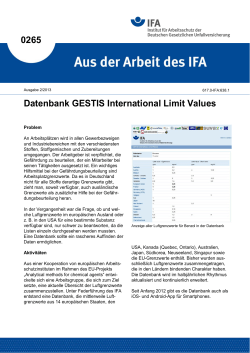 Datenbank GESTIS International Limit Values (Aus der Arbeit des