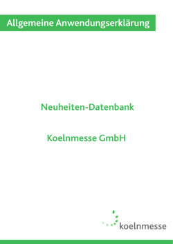 Neuheiten-Datenbank Koelnmesse GmbH Allgemeine
