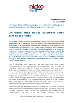 Die &ldquo;neue&rdquo; nicko cruises Flussreisen GmbH geht an den Markt