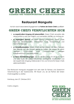 GREEN CHEFS Urkunde Restaurant Mangusta