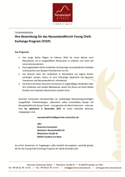Ihre Bewerbung f&uuml;r das Neuseelandhirsch Young Chefs Exchange